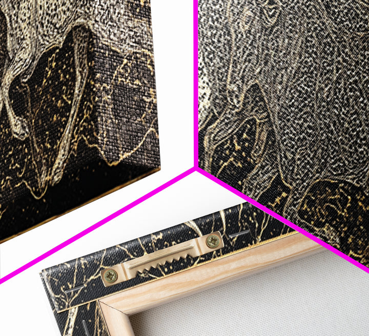 Black And Gold Longhorn Cattle Wall Art, Tribal Animal Print, Rustic Western Decor, Bold Textured Canvas Print For Home Decor