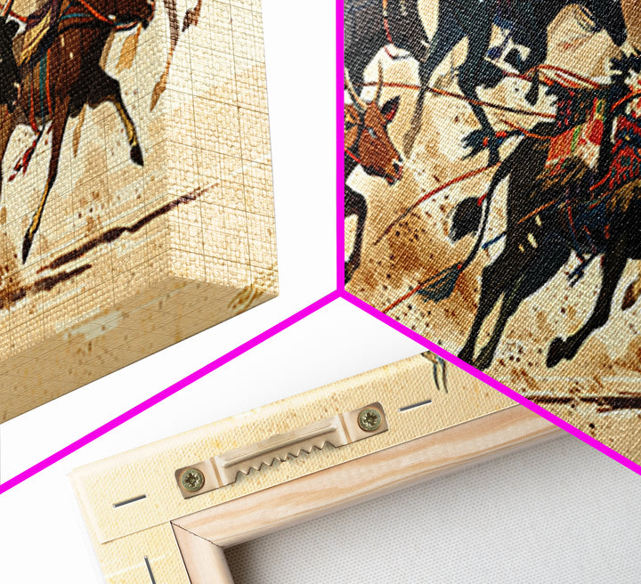 Galloping Horse Race Canvas Print, Dynamic Riders Wall Art, Southwestern Desert Scene, Equestrian Decor For Living Room Art