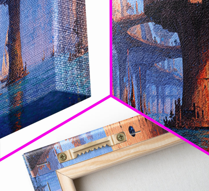 Futuristic Harbor City Canvas Print, Blue Wall Art, Modern Canvas Art, Large Wall Art, Fantasy Landscape Decor, Office Decor