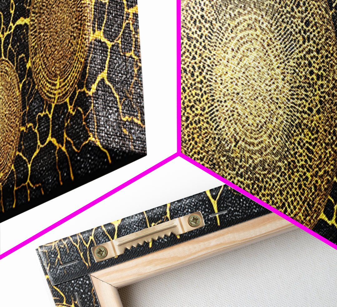 Golden Geometric Circles Wall Art, Abstract Wall Art, Black And Gold Art, Textured Art Print, Luxury Canvas Print, Bold Decor
