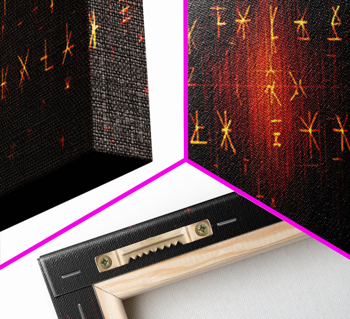 Glowing Orange African Rune Symbols Canvas Print, Mystical Black Wall Decor, Ancient Tribal Signs, Spiritual Art Print Gift
