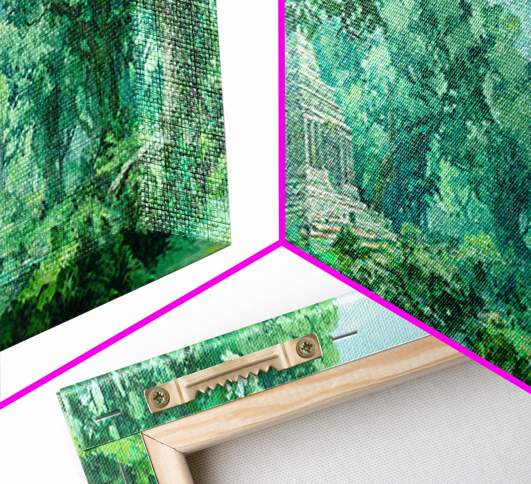 Sunlit Emerald Forest Path Wall Art, Green Nature Canvas Print, Dreamy Woodland Landscape Decor, Living Room Wall Decor Gift