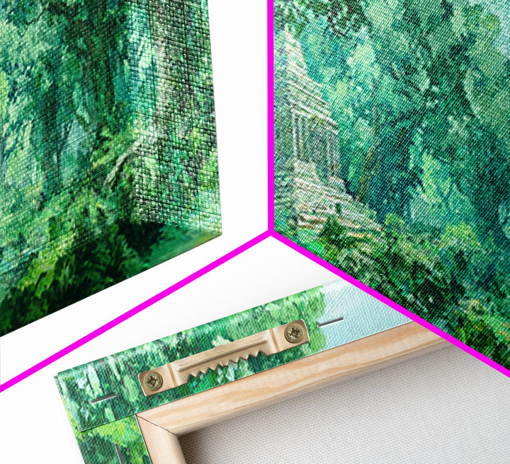 Sunlit Emerald Forest Path Wall Art, Green Nature Canvas Print, Dreamy Woodland Landscape Decor, Living Room Wall Decor Gift