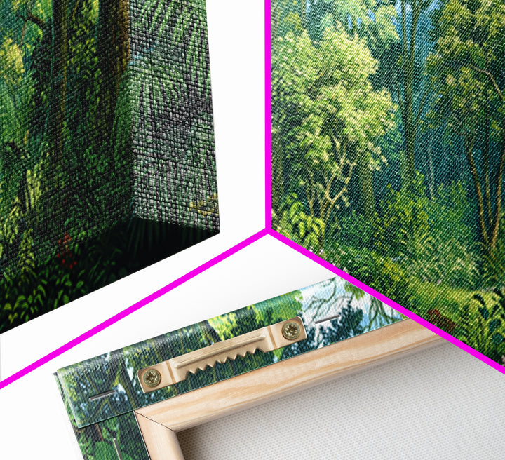 Bright Rainforest Garden Clearing Wall Art, Green Nature Canvas Print, Tropical Landscape Decor, Dreamy Home Decor Gift Idea