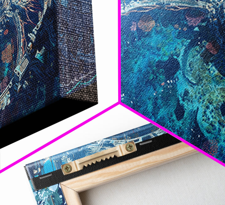 Futuristic Underwater Reef City Canvas Print, Blue Ocean Sci Fi Wall Art, Coral Seascape Poster, Unique Wall Decor Gift Idea