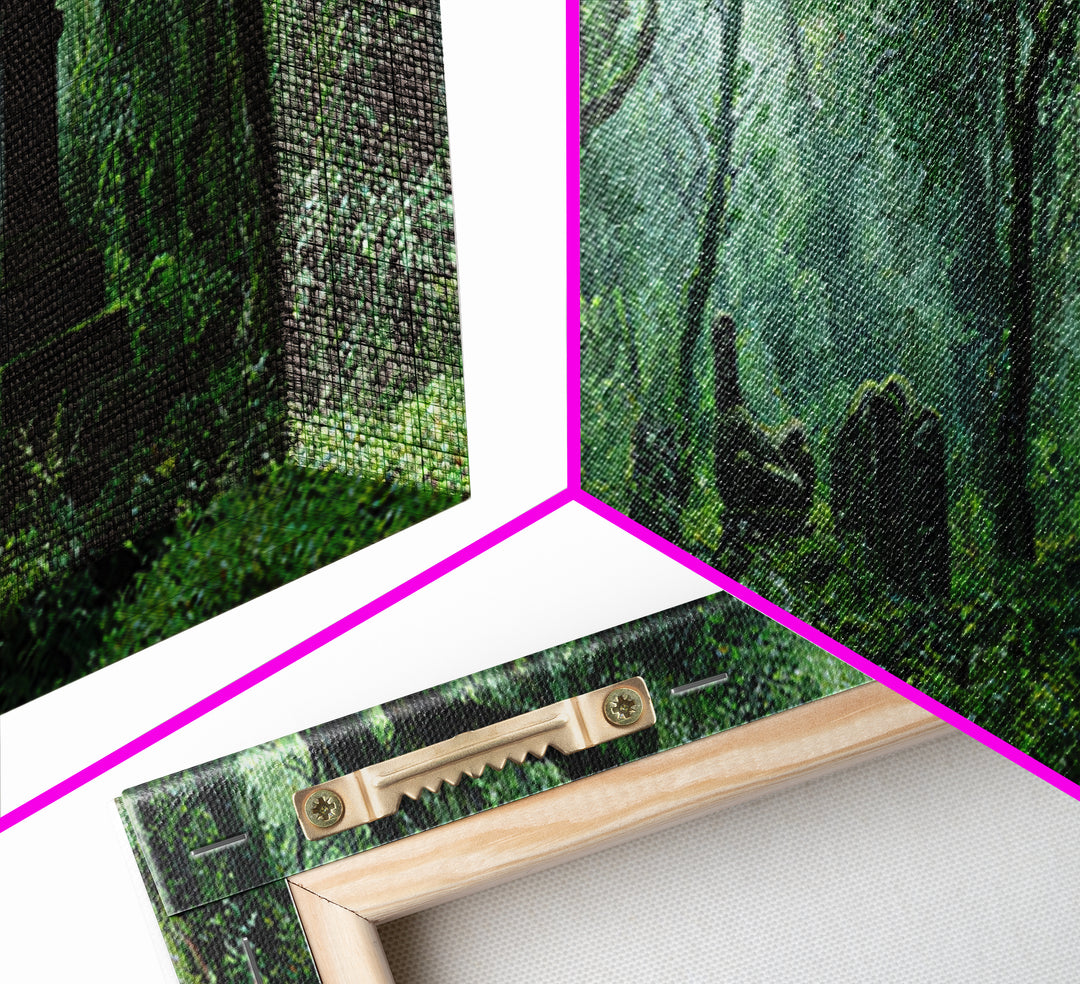 Ancient Jungle Tomb And Forest Ruins Framed Canvas Print, African Landscape, Mystical Wall Art, Dark Green Office Decor Gift