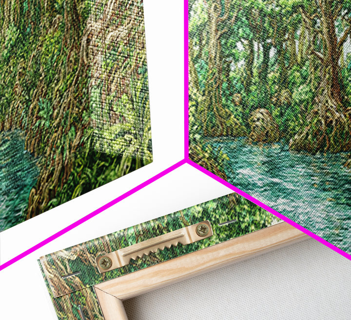 Turquoise River Through Lush African Jungle Canvas Print, Nature Scene Art, Safari Wall Decor, Green Boho Living Room Art