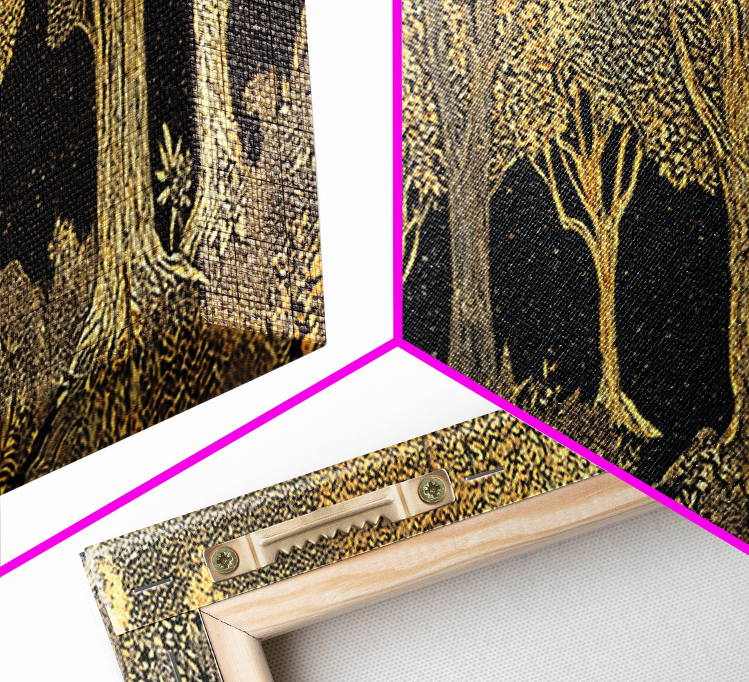 Black And Gold African Tree Forest Wall Art, Baobab Tree Print, Abstract African Art, Luxury Canvas Decor For Living Room