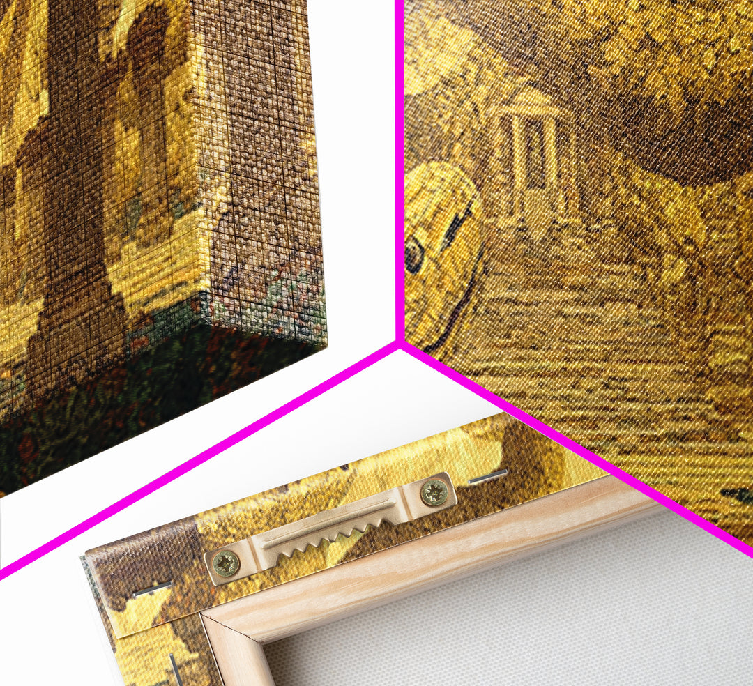 Ancient Golden Serpent Temple Wall Art, African Egyptian Art, Mythic Snake Decor, Luxury Canvas Print For Statement Room