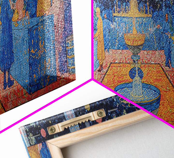 Celestial Banquet And Fountain Garden Canvas Print, African Inspired Wall Art, Dreamy Blue Celebration Decor Gift For Home