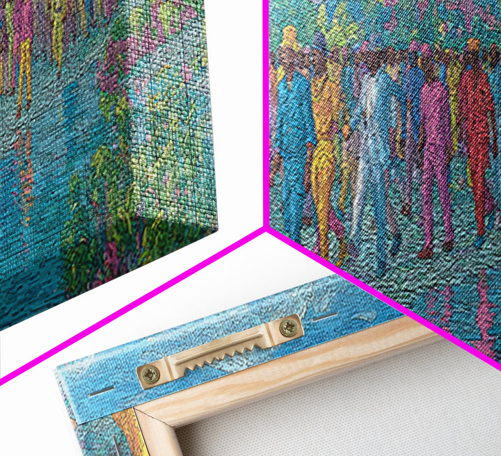 Colorful Riverside Crowd Abstract Wall Art, African Inspired Canvas Print, Modern Art, Vibrant Home Decor, Large Wall Art