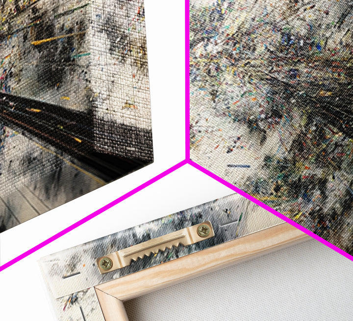 Abstract Aerial Rail Cityscape Wall Art, Urban Wall Art, Modern Canvas Print, Gray Black Statement Office Decor, Large Art
