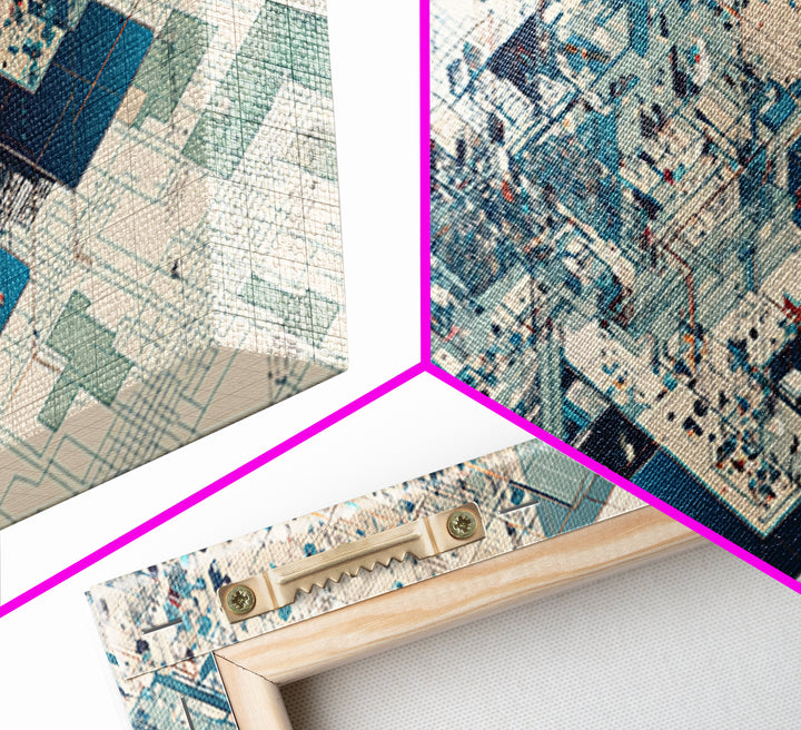 Isometric Futuristic City Grid Wall Art, Digital Art Canvas Print, Modern Office Decor, Geometric Wall Art, Tech Blue Art