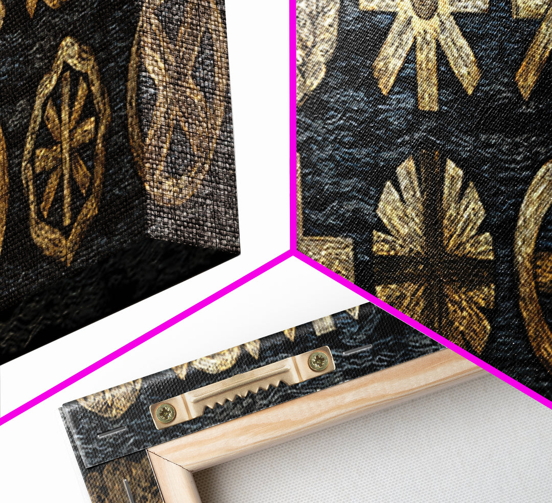 Gold Tribal Symbols On Black Texture, African Tribal Art Wall Art, Cultural Wall Decor, Ethnic Patterns, Bold Home Decor