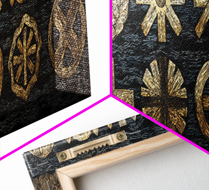 Gold Tribal Symbols On Black Texture, African Tribal Art Wall Art, Cultural Wall Decor, Ethnic Patterns, Bold Home Decor