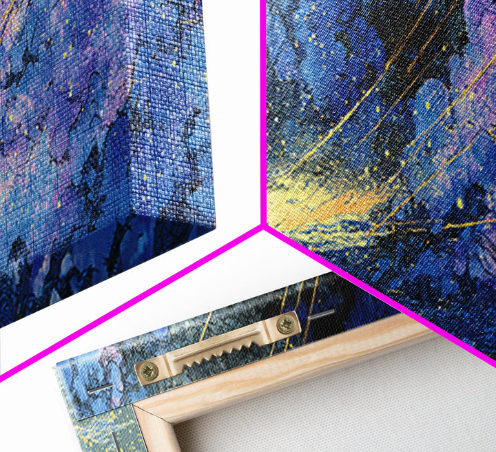 Blue Gold Cosmic Waves With Starry Light, African Abstract Wall Art, Modern Canvas Art, Dreamy Wall Decor, Luxury Home Decor