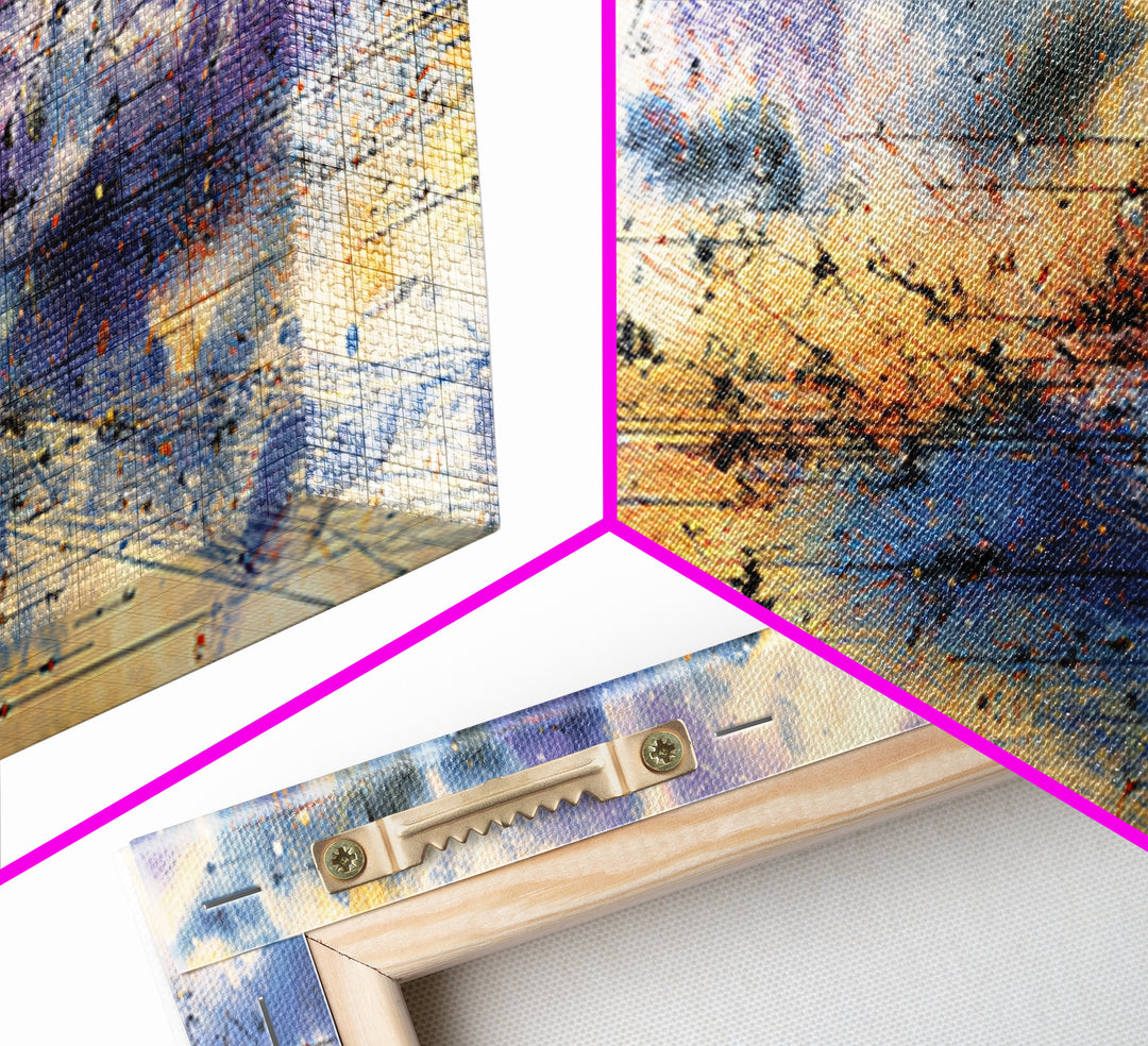 Stormy Abstract Horizon With Birds And Golden Light, African Inspired Canvas Print, Contemporary Wall Art, Elegant Home Decor