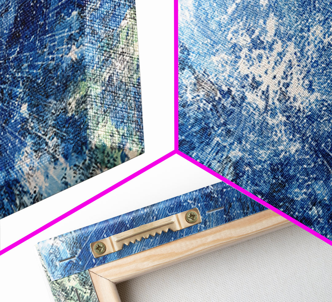 Blue White Ocean Splash Abstract Wall Art, Modern Canvas Print, Coastal African Inspired Decor, Large Living Room Art Gift