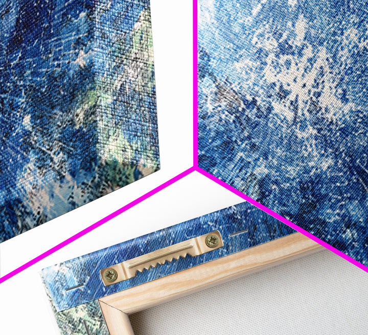 Blue White Ocean Splash Abstract Wall Art, Modern Canvas Print, Coastal African Inspired Decor, Large Living Room Art Gift