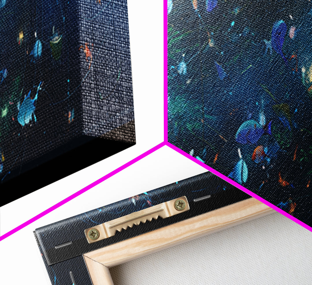 Cosmic Ocean Fish And Nets Wall Art, Dreamy Canvas Print, African Inspired Underwater Scene, Modern Blue Home Decor Gift