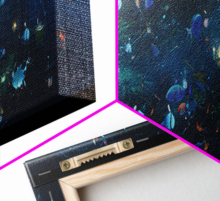 Cosmic Ocean Fish And Nets Wall Art, Dreamy Canvas Print, African Inspired Underwater Scene, Modern Blue Home Decor Gift