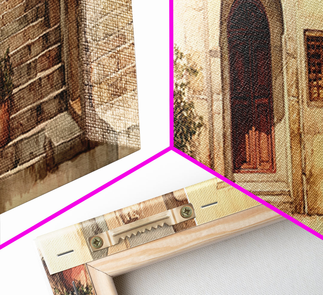 Whitewashed Doorway And Stone Steps Canvas Print, Moroccan Travel, African Home Decor, Beige Wall Art, Rustic Home Decor