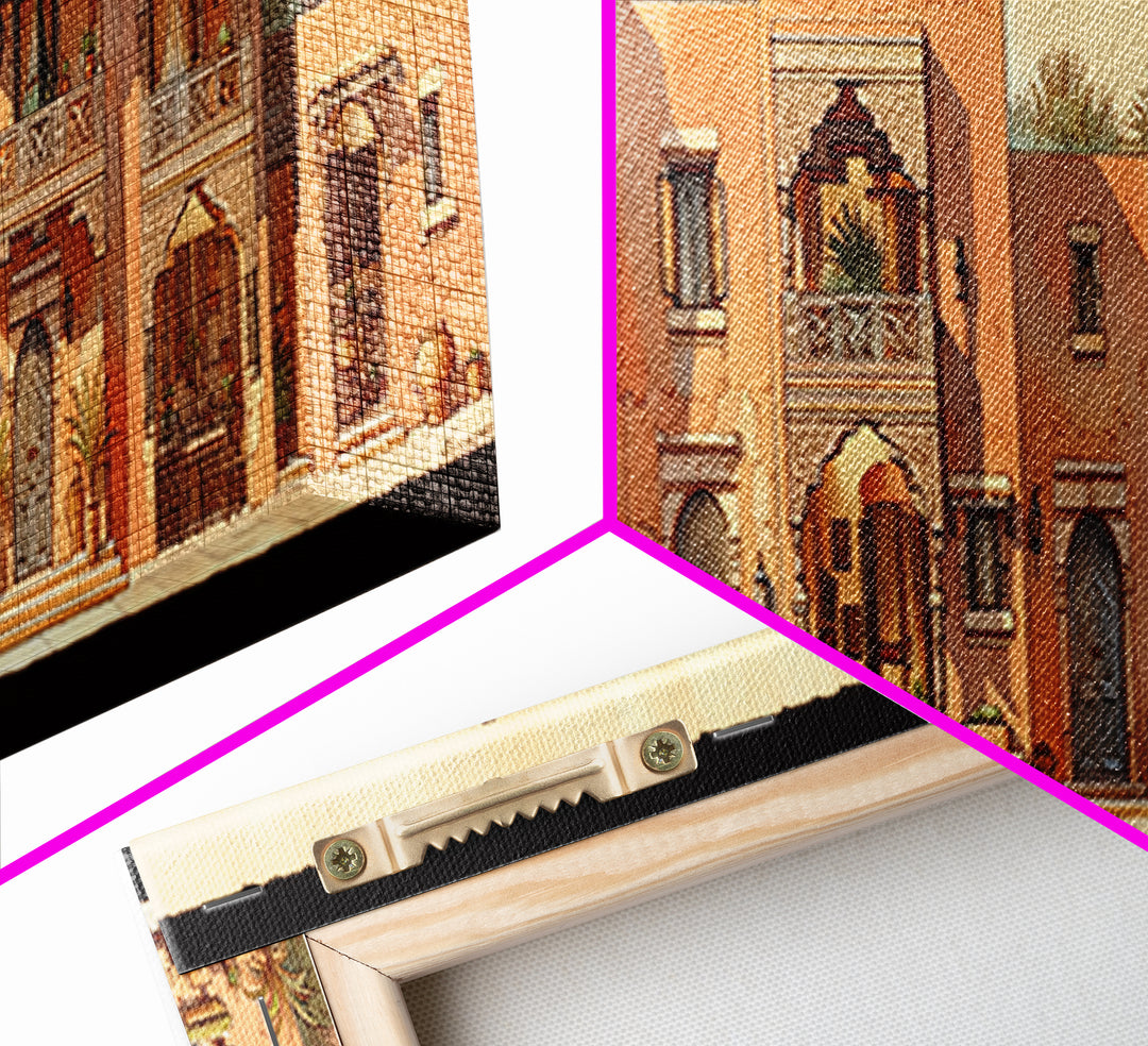 Terracotta Desert Town Facades Wall Art, Moroccan Architecture Poster, African Home Decor, Modern Canvas Print, Boho Wall Decor