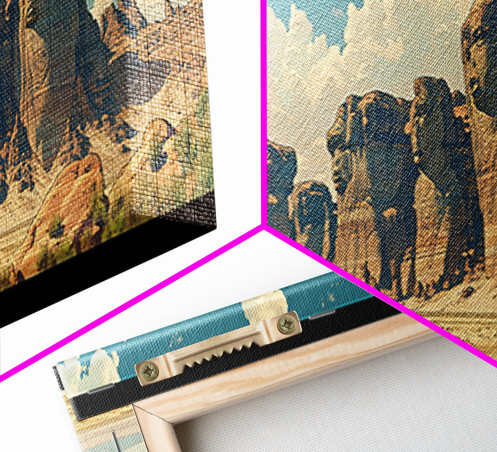 Weathered Desert Monoliths And Sunlit Sand Cliffs Framed Canvas Print, African Landscape Wall Decor, Large Safari Art Gift