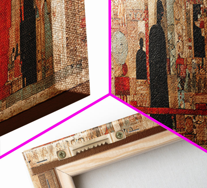 Ancient Textured Mural With Silhouetted Figures Wall Art, Cultural Wall Art, Ethnic Art Print, Abstract African Art Decor