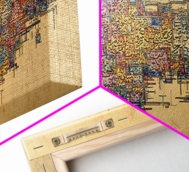 Abstract African City Map Canvas Print, Modern Geometric Wall Decor, Blue Orange Afrocentric Art, Panoramic Office Decor