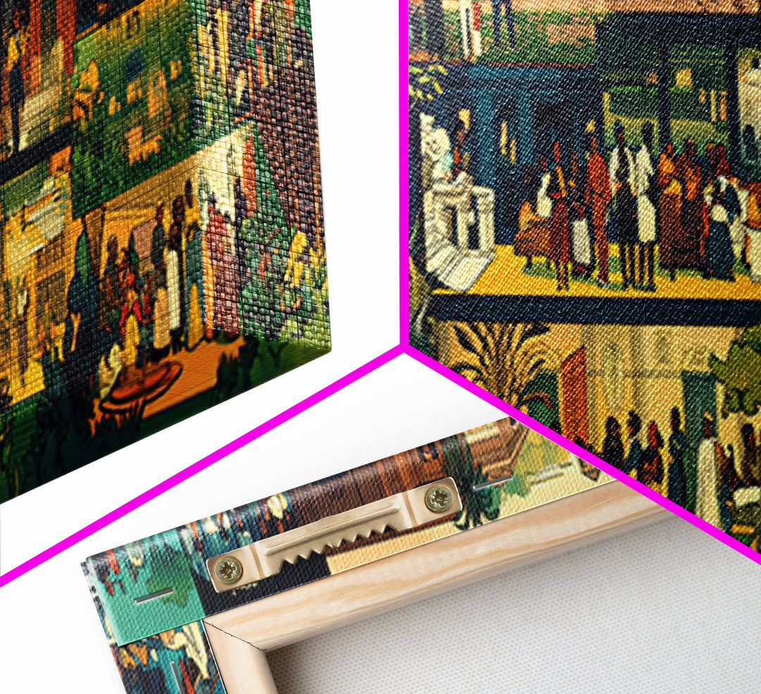 Vibrant African Village Scenes Wall Art, Narrative Marketplace Painting, Cultural Home Decor, Afrocentric Gallery Print Gift