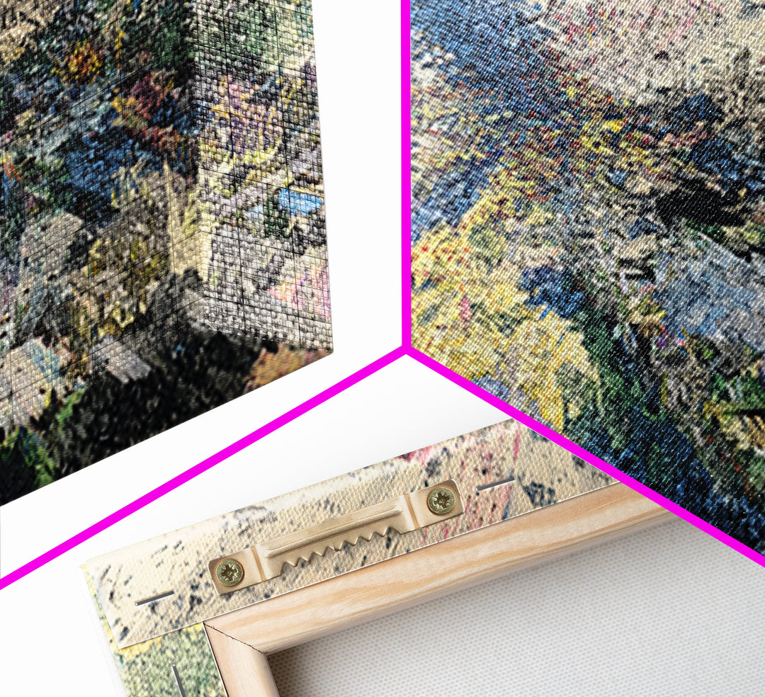 Stormy African Landscape Canvas Print, Abstract Aerial City View, Blue Yellow Modern Wall Decor, Panoramic Statement Art