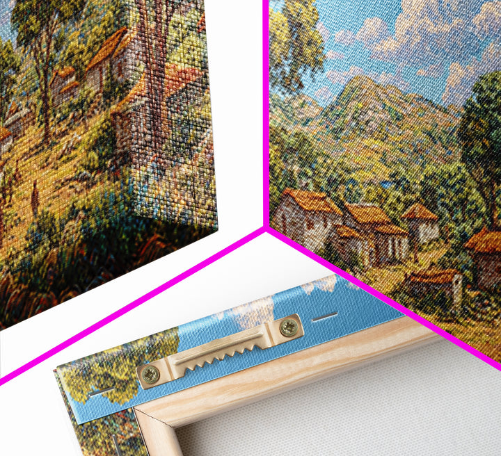 Sunlit African Countryside Landscape Wall Art, Village Nature Scene, Safari Decor, Earth Tone Panoramic Living Room Print