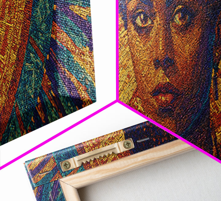Regal Black Woman With Golden Halo Framed Canvas Print, Afrocentric Wall Art, African Queen Portrait, Melanin Decor Gift