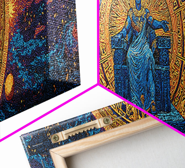 Cosmic African Goddess On Throne Canvas Print, Spiritual Wall Art, Afrocentric Decor, Gold Black Mystical Statement Piece