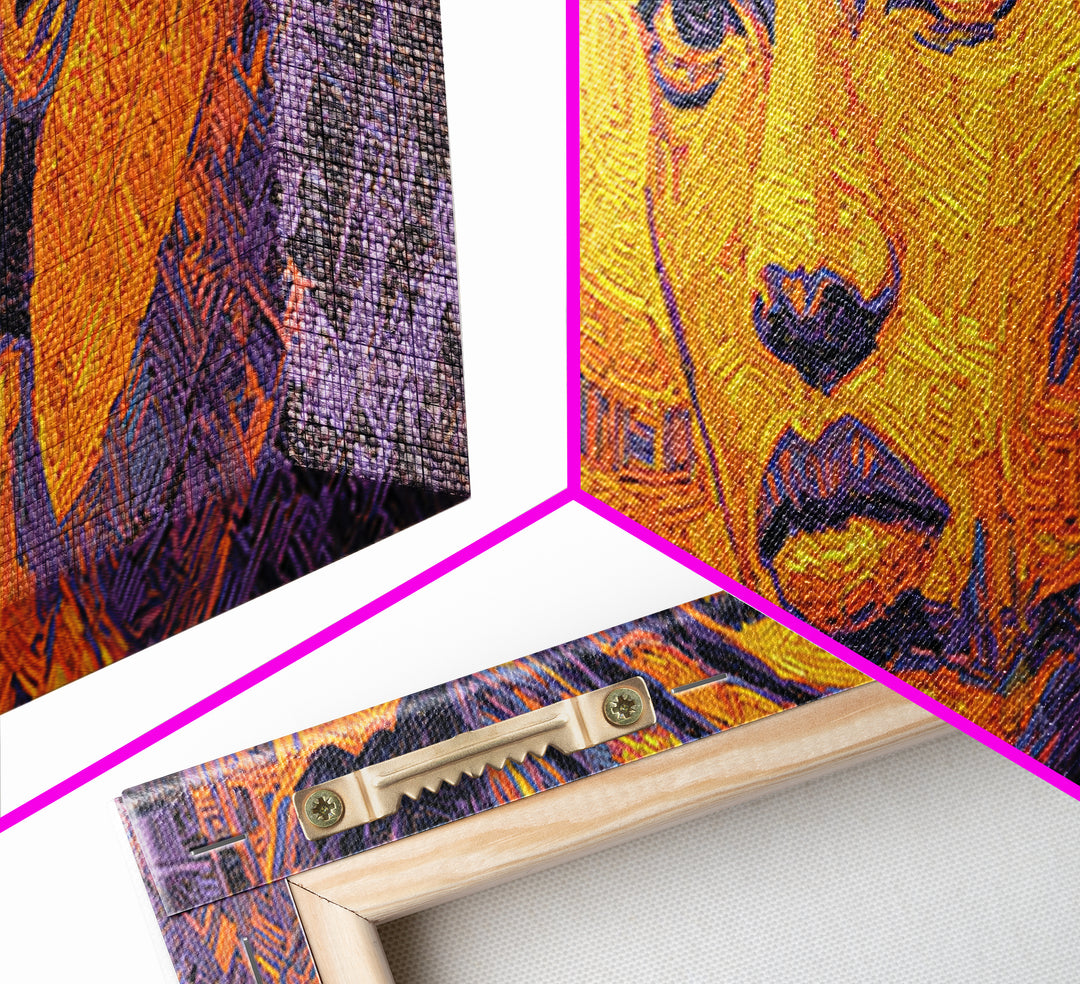 Bold African Woman Geometric Portrait Canvas Print, Abstract Wall Art, Afrocentric Decor, Orange Purple Statement Piece Gift