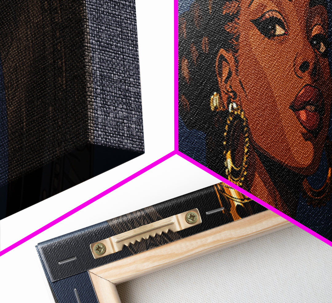 Regal African Queen Portrait With Crown, Afrocentric Wall Art, Black Woman Canvas Print, African American Art Decor Gift