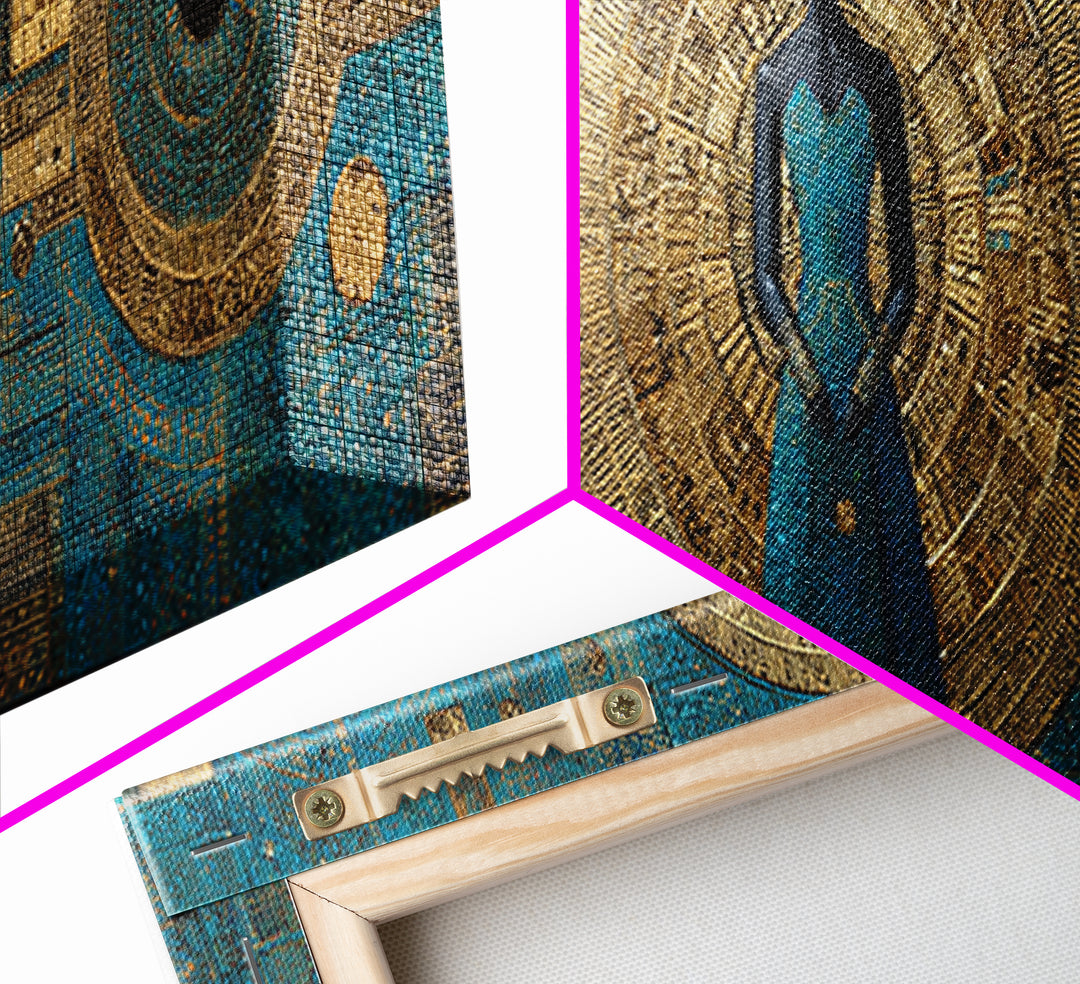 Blue And Gold African Goddess Figure, Geometric African Wall Art, Luxury Canvas Print, Afrocentric Living Room Decor Gift