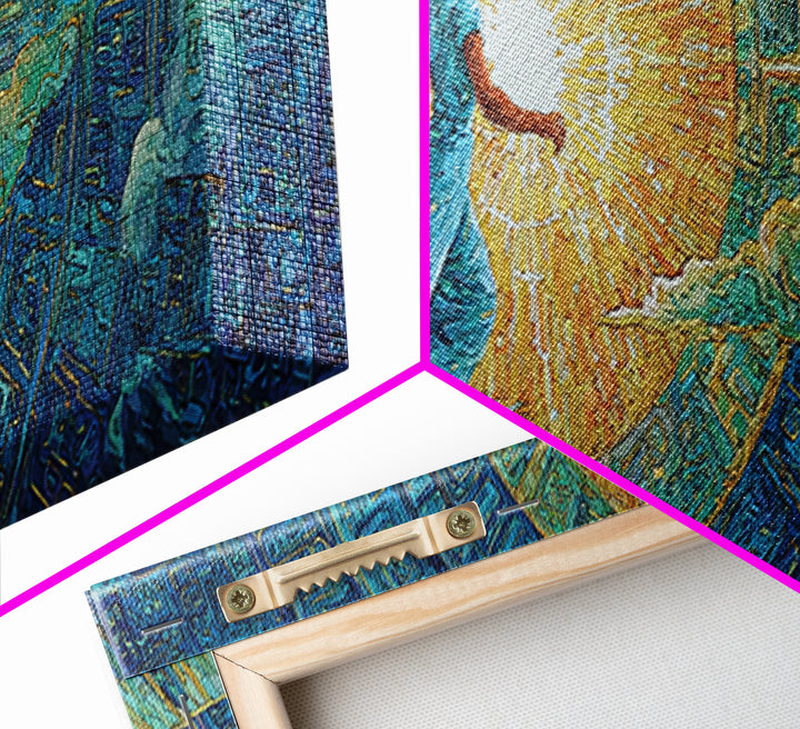 Blue Robed African Woman In Sunlight, Abstract Wall Art, Dreamy Canvas Print, Textured African Art Living Room Decor Gift