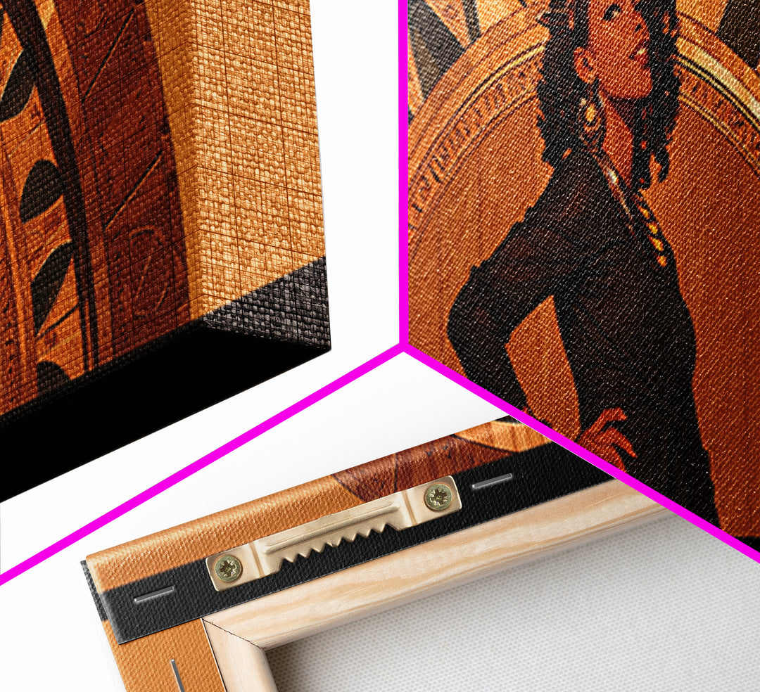 Elegant Black Woman Portrait In Orange Arch, African American Art Wall Art, Fashion Canvas Print, Stylish Home Decor Gift