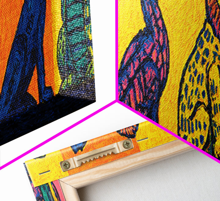 Vibrant Whimsical Safari Animal Lineup, Bright Colorful African Wall Art, Jungle Canvas Print, Playful Kids Room Decor Gift