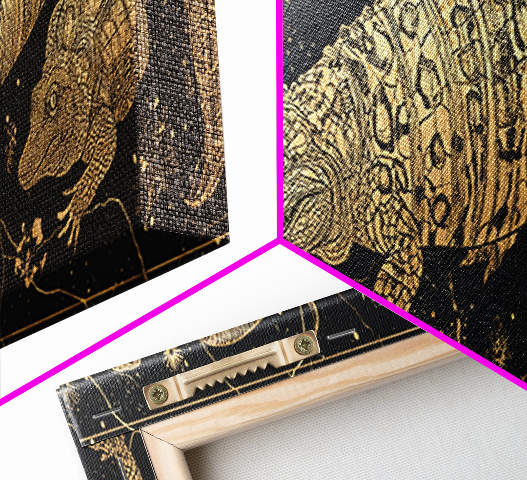 Golden Crocodile Constellation Wall Art, African Safari Reptile Print, Tribal Animal Decor, Black Gold Canvas For Living Room