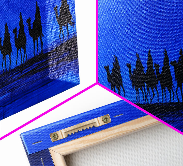 Blue Desert Camel Caravan Silhouette Wall Art, African Safari Art Print, Tuareg Travel Decor, Sahara Landscape Canvas Print