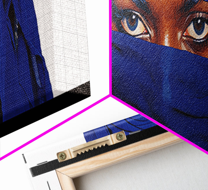 Blue Veiled Woman Eyes Portrait Wall Art, African Woman Art Print, Elegant Black Beauty Decor, Tuareg Canvas Print Gift For Her