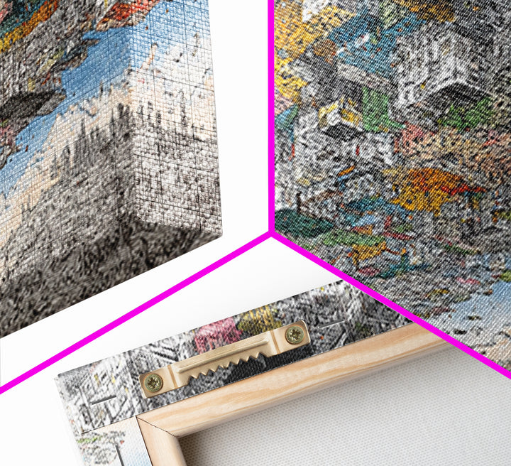 Abstract African Coastal City Wall Art, Urban Landscape Sketch, Modern Black Culture Decor, Panoramic Travel Print Home Gift