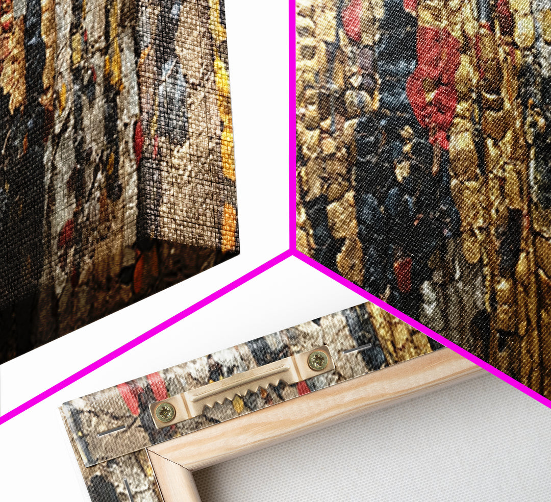 Textured Tribal Figures In Red Black And Gold Wall Art, African Abstract Painting, Afrocentric Decor, Cultural Canvas Print