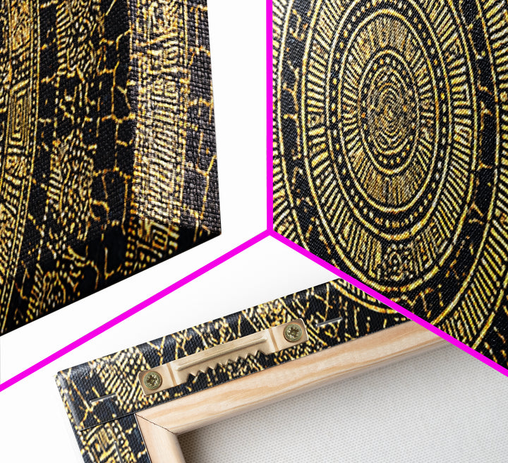Gold Tribal Mandala On Black Canvas Print, African Patterns, Geometric Wall Art, Luxury Afrocentric Home Decor Gift For Him