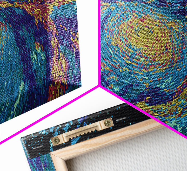 Vibrant Blue Spiral Galaxy And Starfield Canvas Print, Abstract Wall Art, Modern Cosmic Decor, Colorful Living Room Art Print