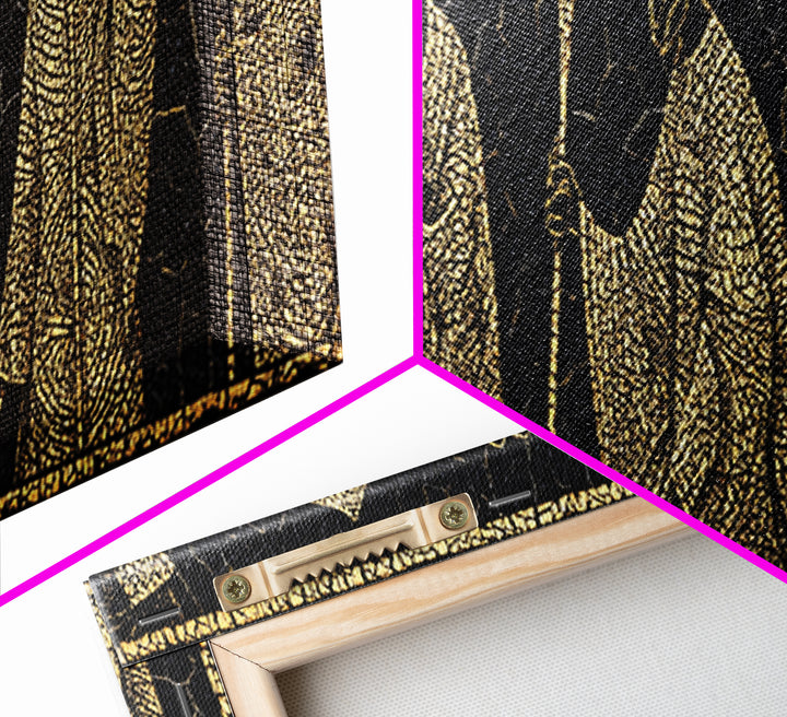 Gold African Elder Procession Wall Art, Ancient African Art, Tribal Figures Canvas Print, Black And Gold Cultural Decor Gift