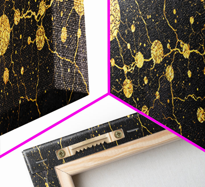 Black Marble Gold Constellation Abstract Wall Art, Luxury Canvas Print, Modern Geometric Living Room Decor Housewarming Gift